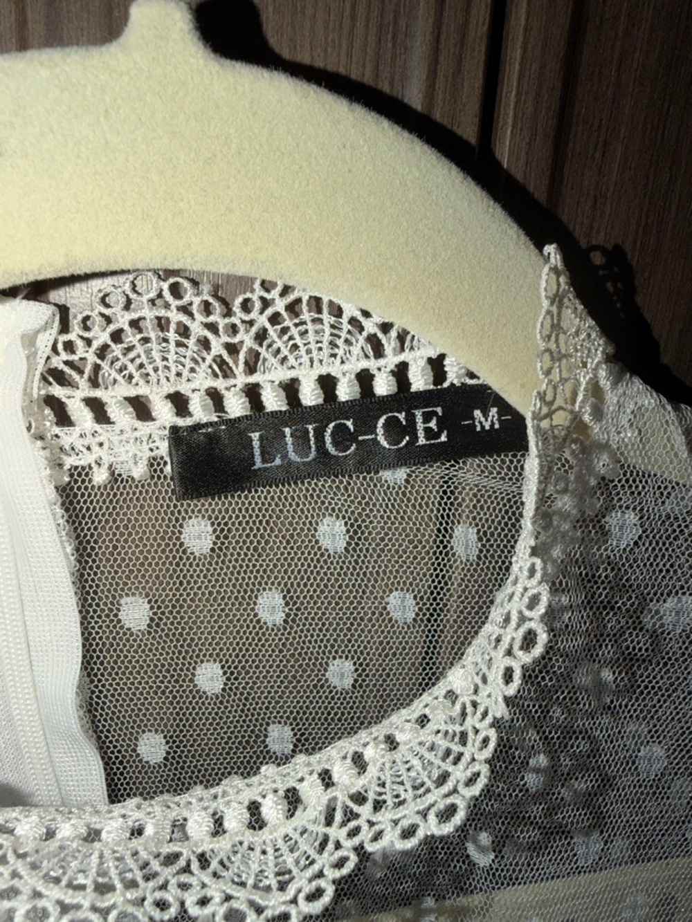 Sheer White Polka-Dot Midi Dress with Lace Collar - Picture 2 of 3